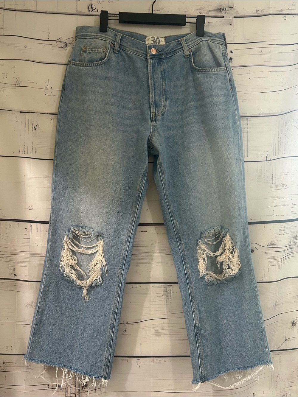 We the Free Women's Distressed Knee Button Fly Blue Jeans Size 30